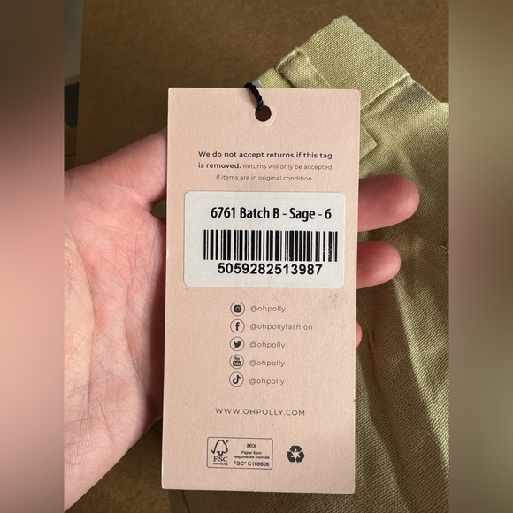 Oh Polly INALA High Waist Linen Shorts in Sage Green Women’s Size 2 NEW - Picture 6 of 7